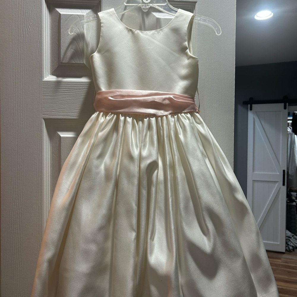 Us Angels Cream Dress with Pink Sash